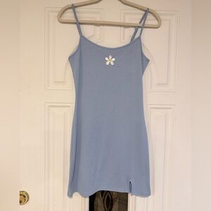 Y2K style Blue Spaghetti Strap Dress with Daisy Detail
